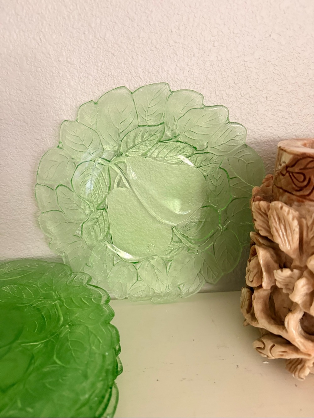 VTG Uranium Depression Green Indiana Glass Avocado Pear Dessert Plates Set of 6 - Picture 2 of 3